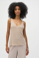 Joseph Ribkoff Champagne Metallic Knitted Camisole With Rhinestones Style 252915