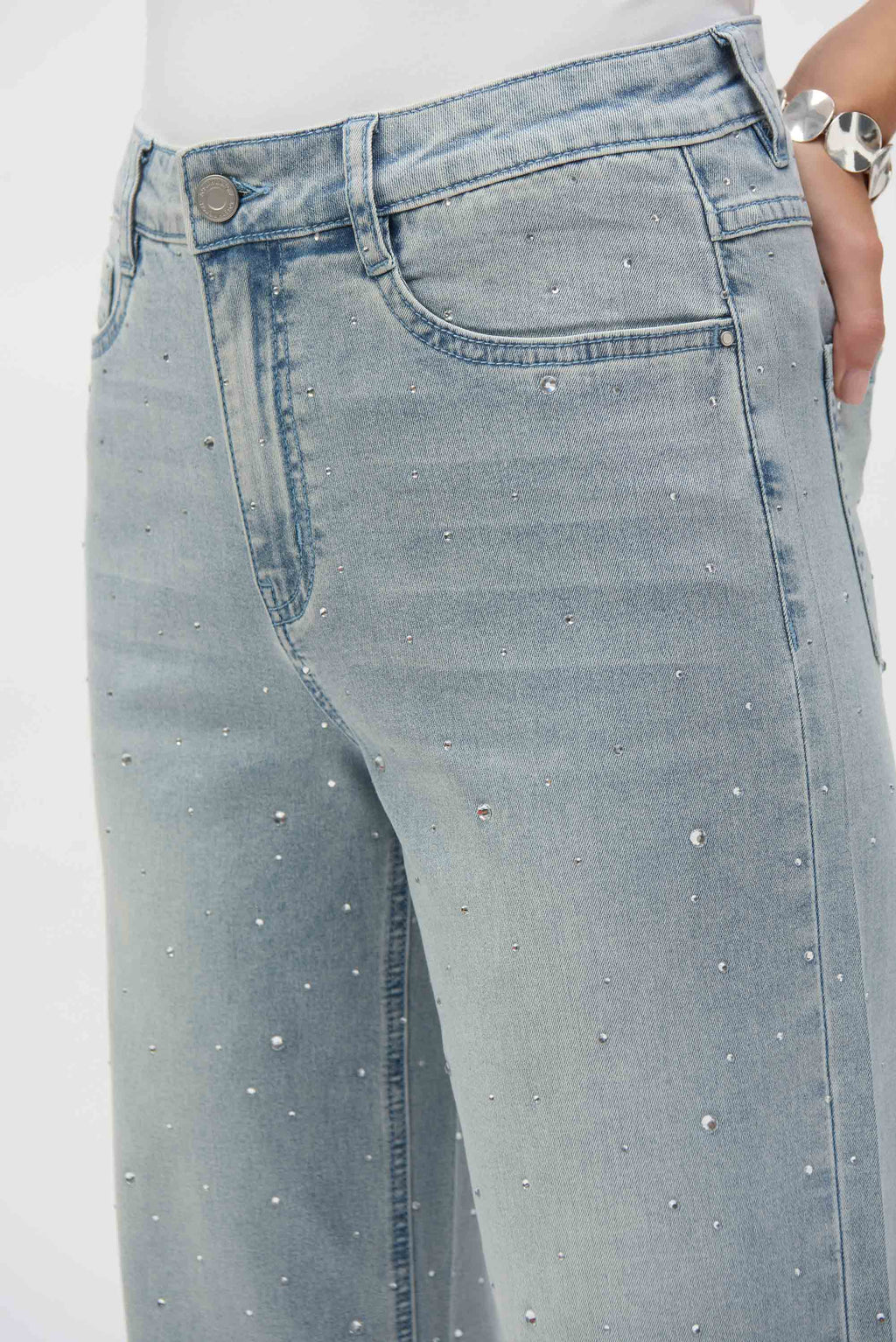 Joseph Ribkoff Light Blue Denim Classic Wide Leg Stretch Jeans with Crystals Style 252916