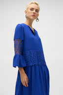 Joseph Ribkoff Royal Sapphire Gauze and Guipure Lace A-Line Dress Style 252922