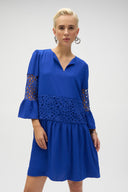 Joseph Ribkoff Royal Sapphire Gauze and Guipure Lace A-Line Dress Style 252922