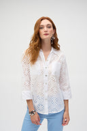 Joseph Ribkoff White Cotton Embroidered Eyelet Boxy Blouse Style 252928