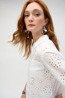 Joseph Ribkoff White Cotton Embroidered Eyelet Boxy Blouse Style 252928