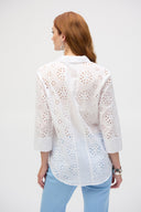 Joseph Ribkoff White Cotton Embroidered Eyelet Boxy Blouse Style 252928