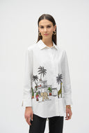 Joseph Ribkoff White/Multi Conversational Print Blouse Style 252930