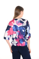 Frank Lyman Fuchsia/Blue Floral Print Puff Sleeve Top Style 256102