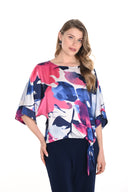 Frank Lyman Fuchsia/Blue Floral Print Puff Sleeve Top Style 256102