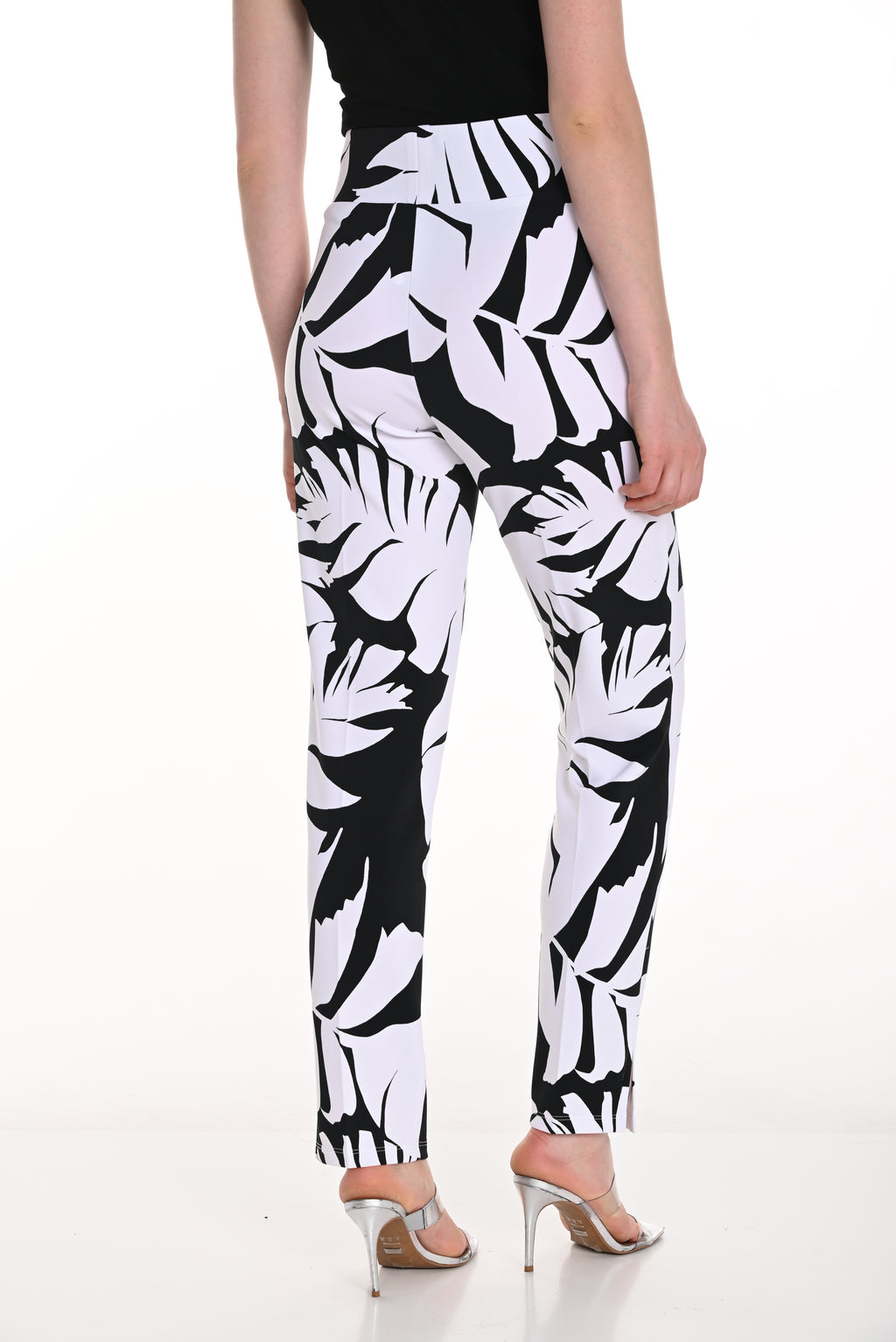 FRANK LYMAN BLACK/OFF-WHITE LEAF PRINT PANTS STYLE 256137