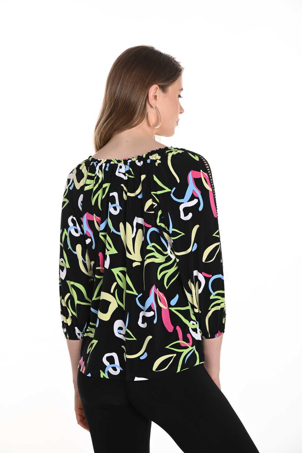 Frank Lyman Black/Multi Abstract Print Top Style 256190