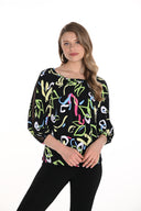 Frank Lyman Black/Multi Abstract Print Top Style 256190