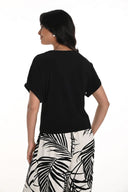 Frank Lyman Black/Natural Tropical Leaf Print Top Style 256201