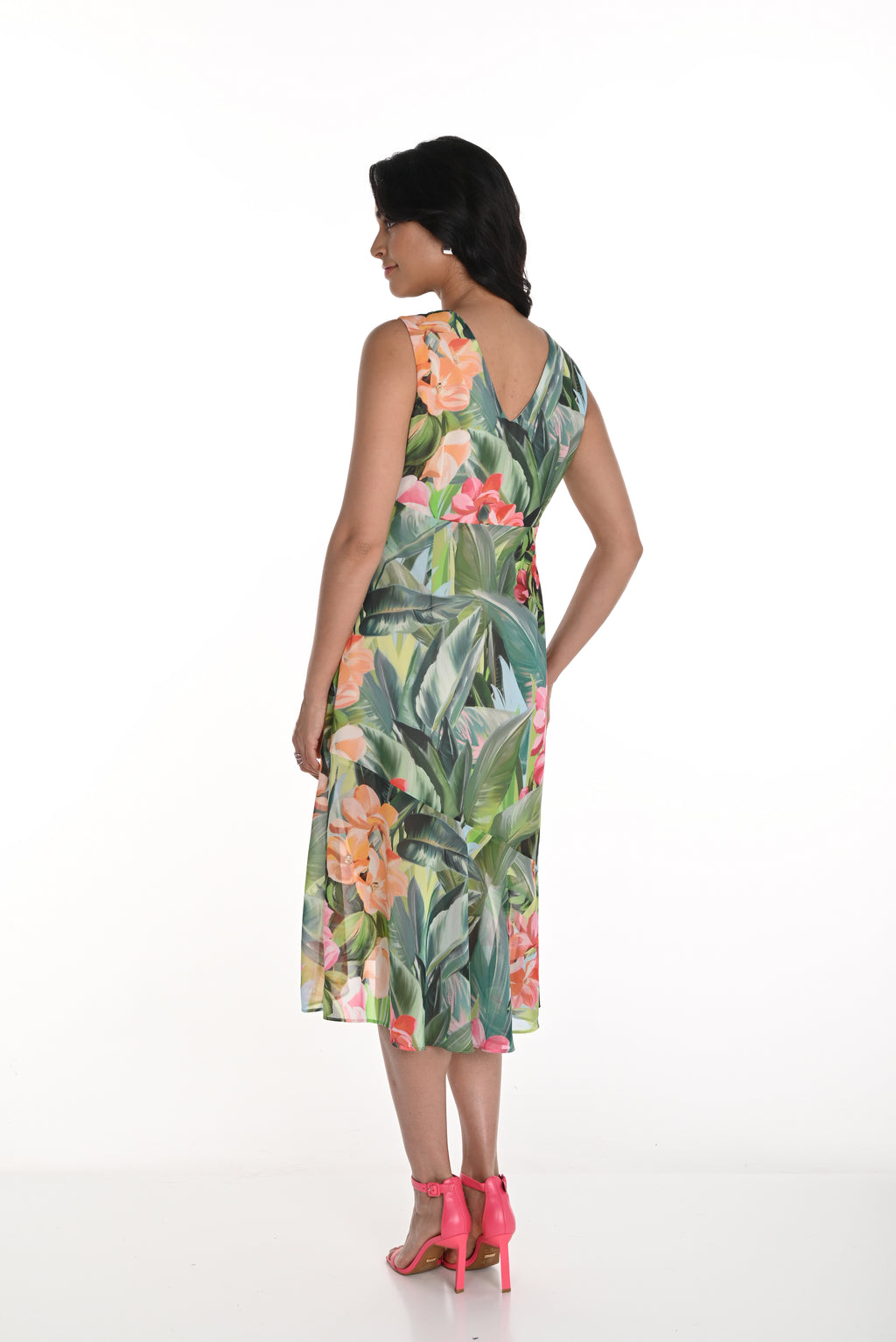 Frank Lyman Green/Fuchsia Sleeveless Flora Print Dress Style 256302