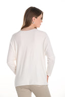 Frank Lyman Off-White V-neck Jewel Embellished Pullover Style 256732U