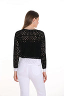 Frank Lyman Black/White Sweater Knit Top with Floral Embroidery Style 256745U