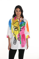 Frank Lyman Off-White/Multi Abstract Face Print Blouse Style 256749U