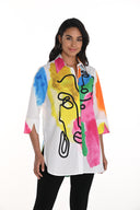 Frank Lyman Off-White/Multi Abstract Face Print Blouse Style 256749U