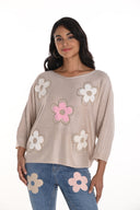 Frank Lyman Blush Sweater Knit Top with Floral Embroidery Style 256767U