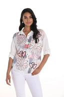 Frank Lyman Off-White/Pink Heart & Floral Print Blouse Style 256787U