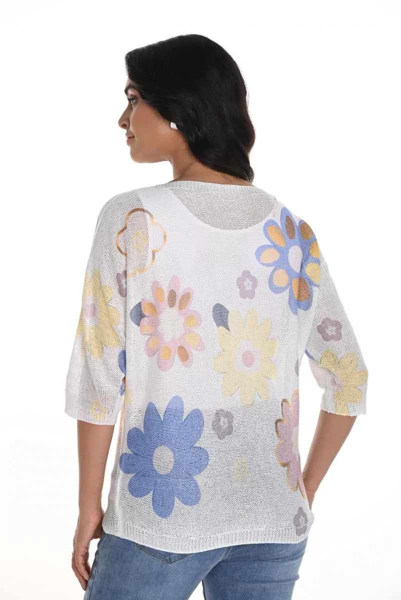 Frank Lyman Off-White/Multi Floral Print Knit Top Style 256795U