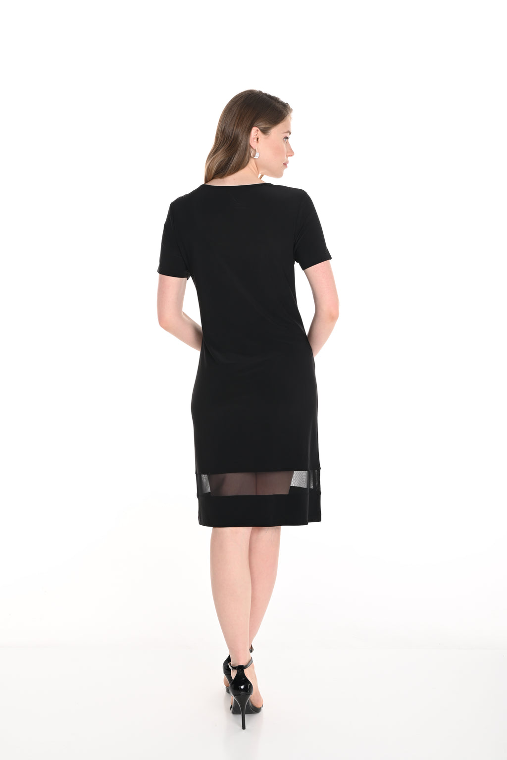 Frank Lyman Black Short Sleeve Dress with Mesh Insert Style 256810U