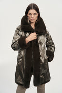 Joseph Ribkoff Taupe Reversible Faux Fur Coat Style 243904