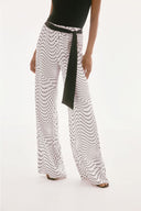 JOSEPH RIBKOFF VANILLA/MULTI SIGNATURE PRINT BELTED WIDE LEG PANTS STYLE 251747