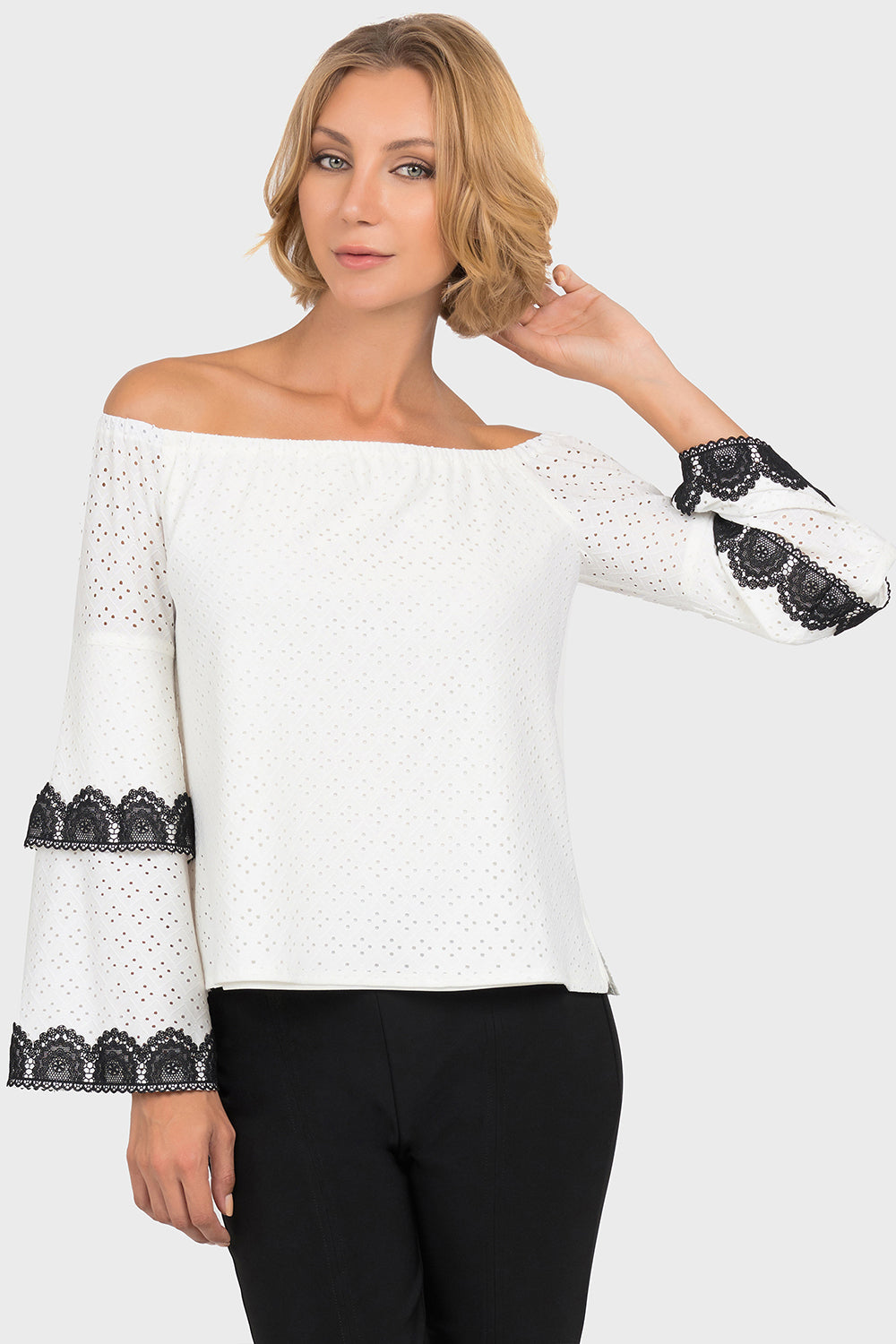 Joseph Ribkoff Off-White-Black Top Style 192480