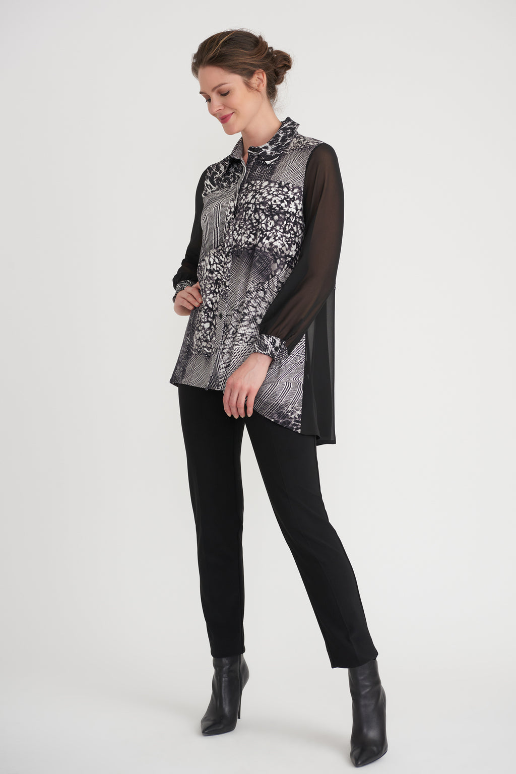 Joseph Ribkoff Black-Vanilla Blouse Style 203405