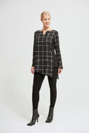 Joseph Ribkoff Black-Vanilla Check Print Top Style 213340