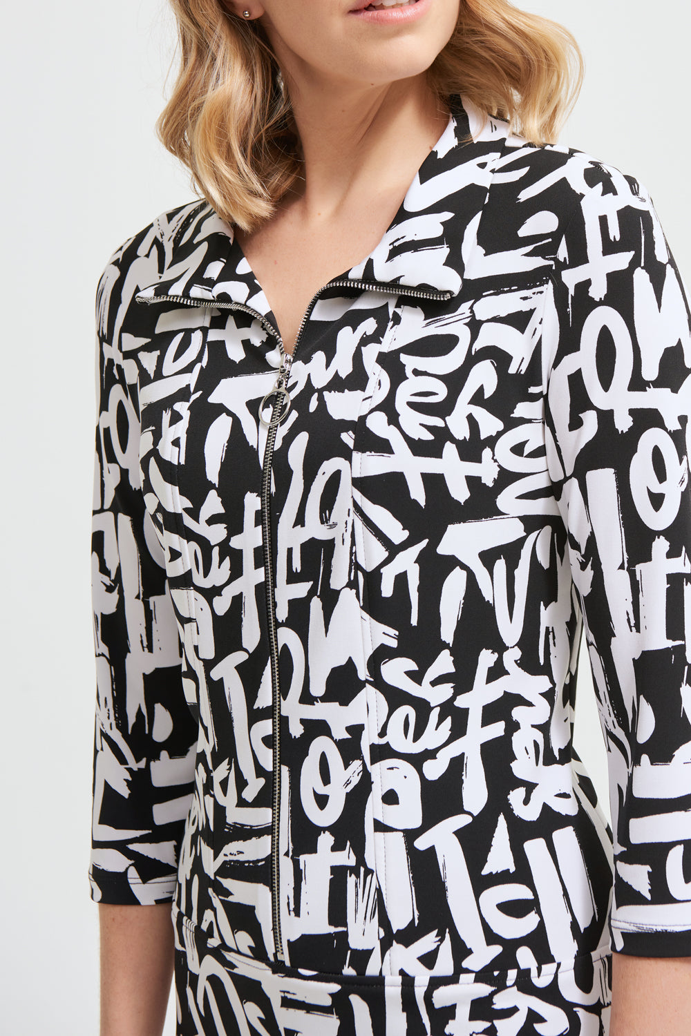 Joseph Ribkoff Black-Vanilla Graffiti Print Dress Style 213426