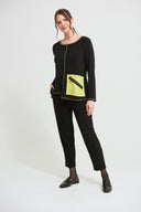 Joseph Ribkoff Black-Lemongrass Patchwork Top Style 213614