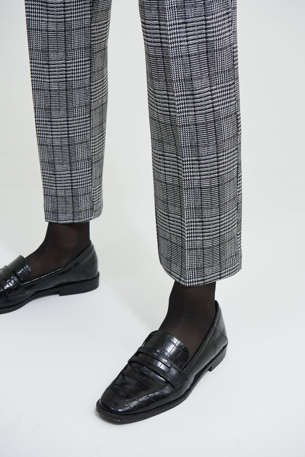 Joseph Ribkoff Black-White Plaid Straight Leg Pants Style 213626
