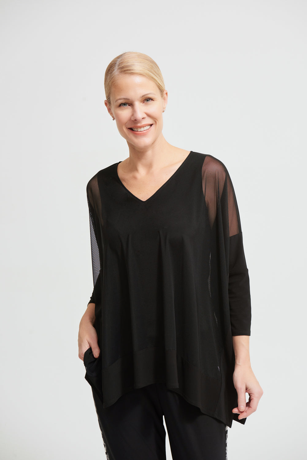 Joseph Ribkoff Black Mesh Insert Poncho Top Style 213630