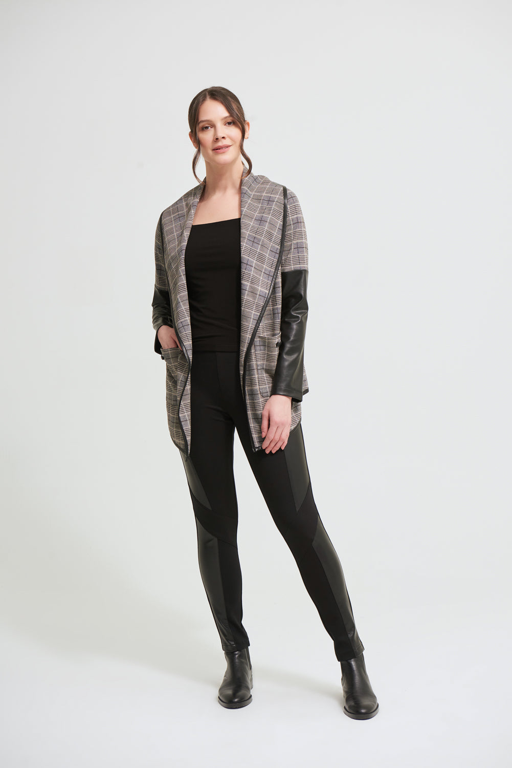 Joseph Ribkoff Black-Multi Plaid Cardigan Style 213656