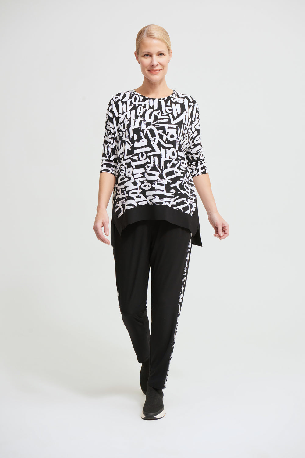 Joseph Ribkoff Black-Vanilla Abstract Printed Top Style 213676