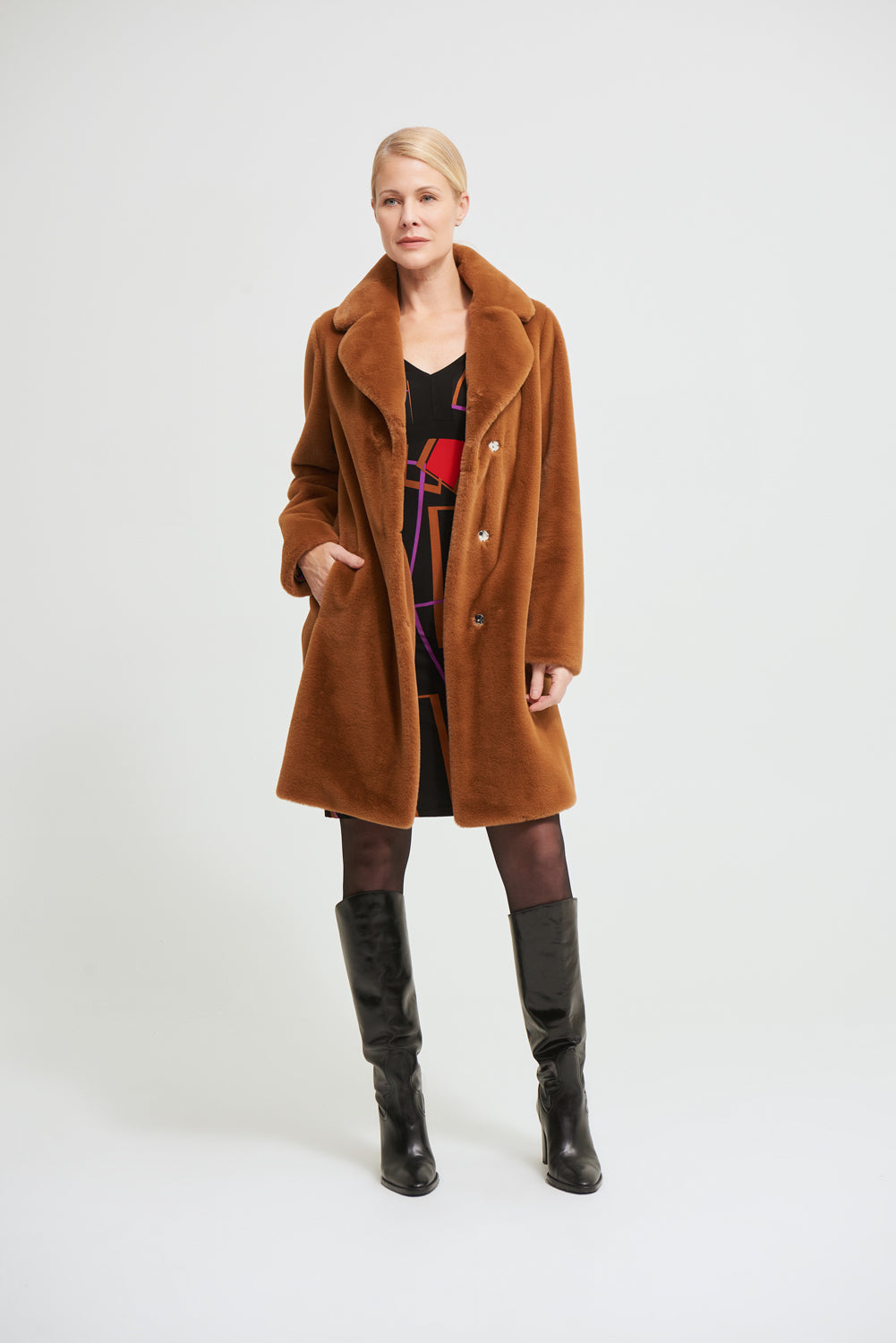 Joseph Ribkoff Rust Faux Fur Coat Style 213910