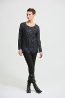 Joseph Ribkoff Midnight Blue-Black Glitter Top Style 213930