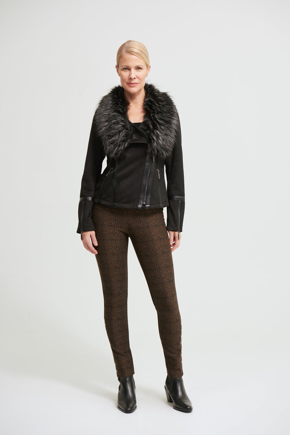 Joseph Ribkoff Black-Grey Faux Fur Collar Jacket Style 213955