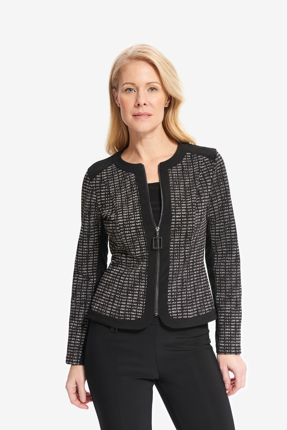 Joseph Ribkoff Black/Silver Zip Up Blazer Style 214099 - Main Image