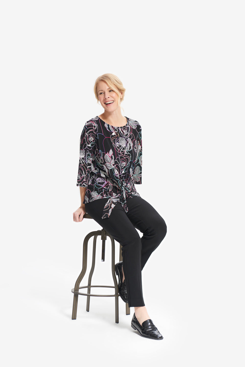 Joseph Ribkoff Black-Multi Floral Print Top Style 214122