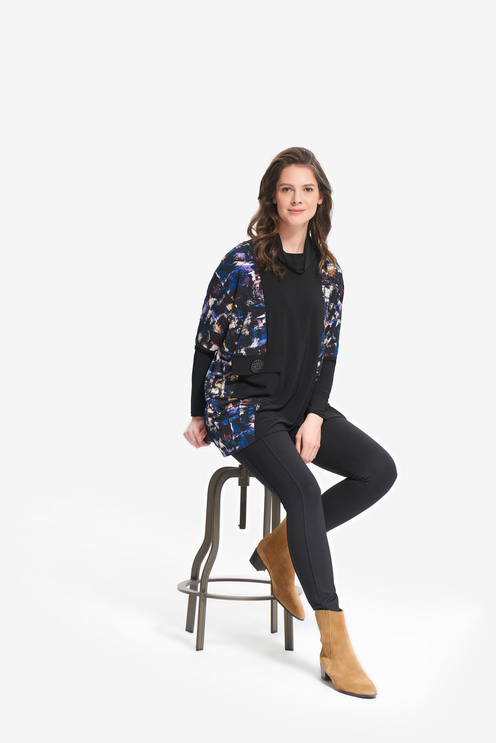 Joseph Ribkoff Black-Multi Abstract Printed Tunic Style 214131