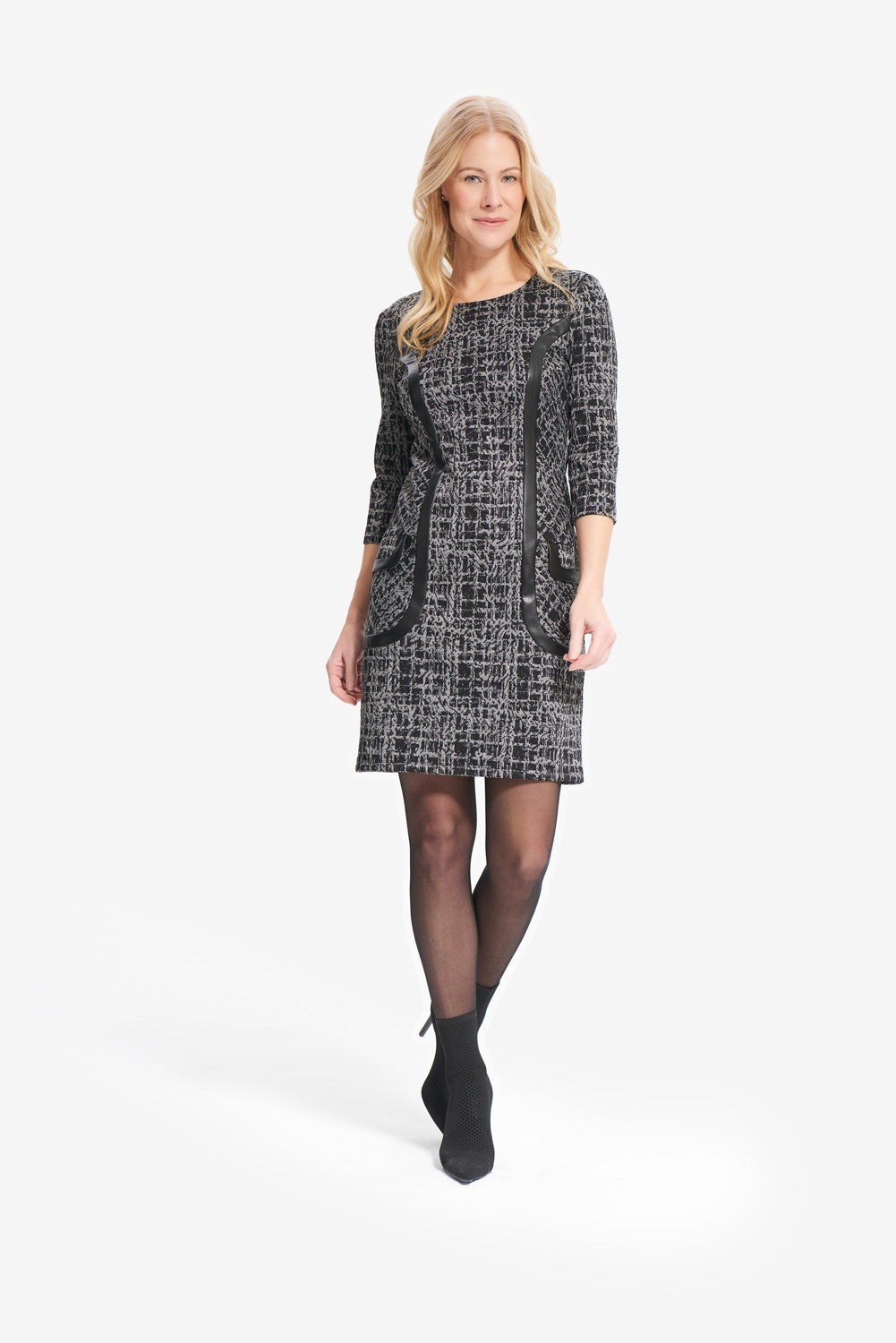 Joseph Ribkoff Black-Grey 3-4 Sleeve Printed Dress Style 214152