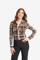 Joseph Ribkoff Black-Multi Check Print Blouse Style 214162