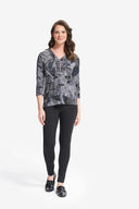 Joseph Ribkoff Black-Grey 3-4 Sleeve Printed Top Style 214177