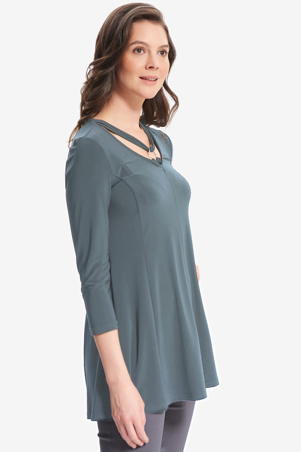 Joseph Ribkoff Mineral Blue Eyelet Detail Top Style 214212