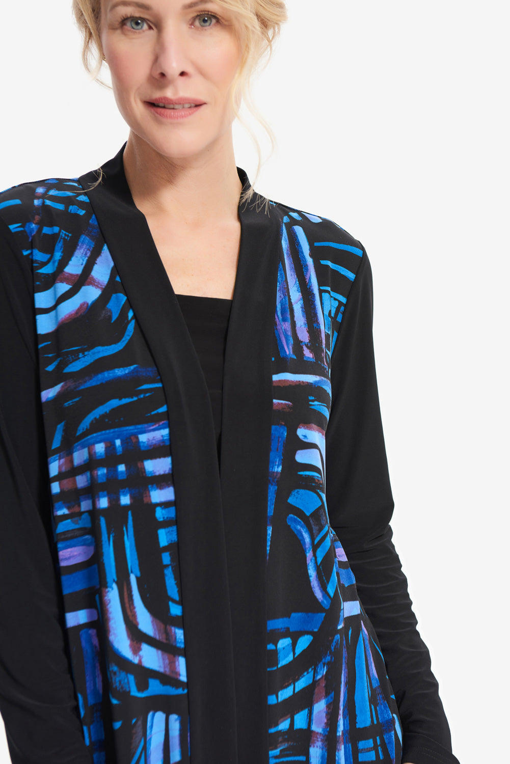 Joseph Ribkoff Black-Blue Abstract Print Sweater Style 214240