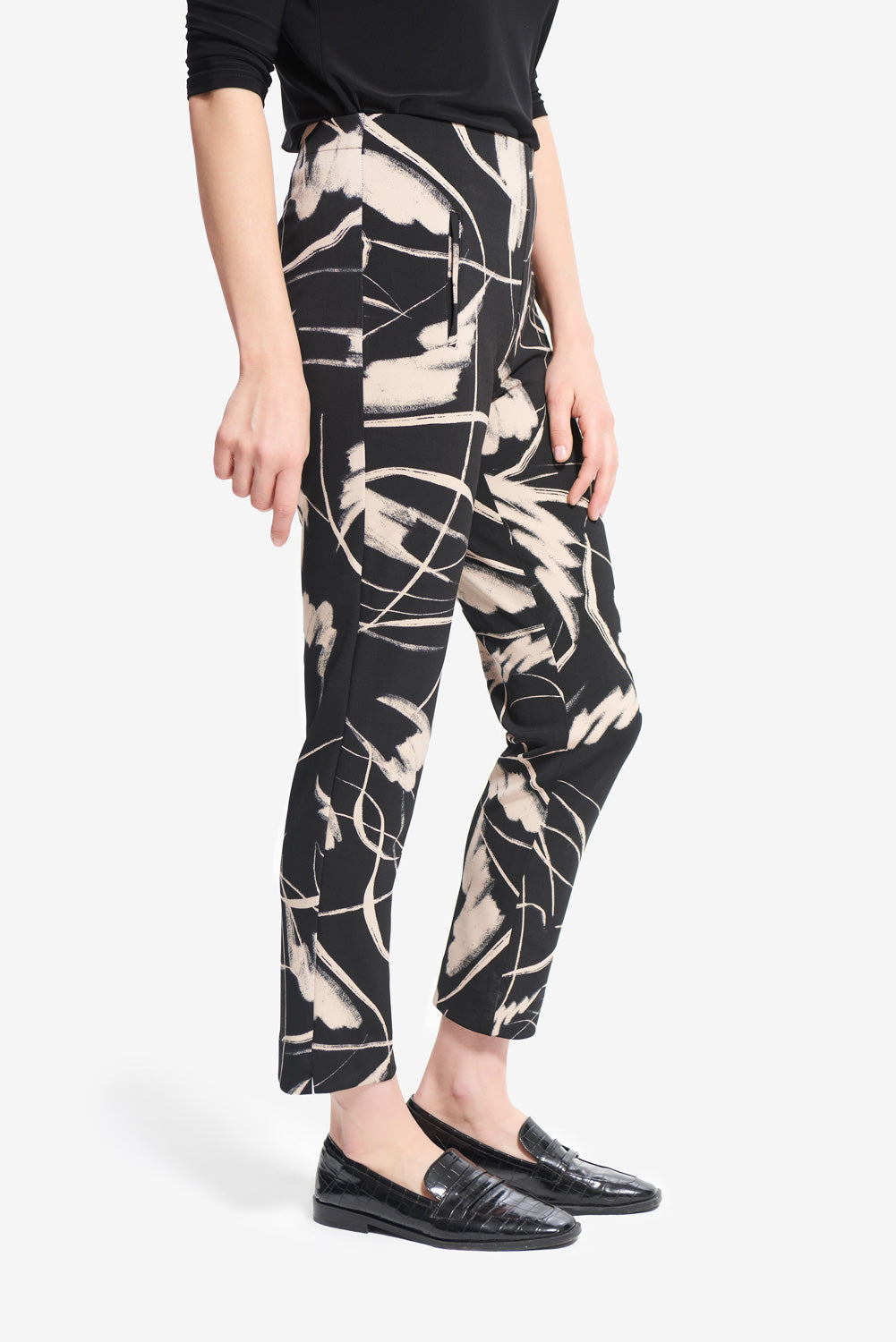 Joseph Ribkoff Black-Sand Cropped Printed Pants  Style 214278
