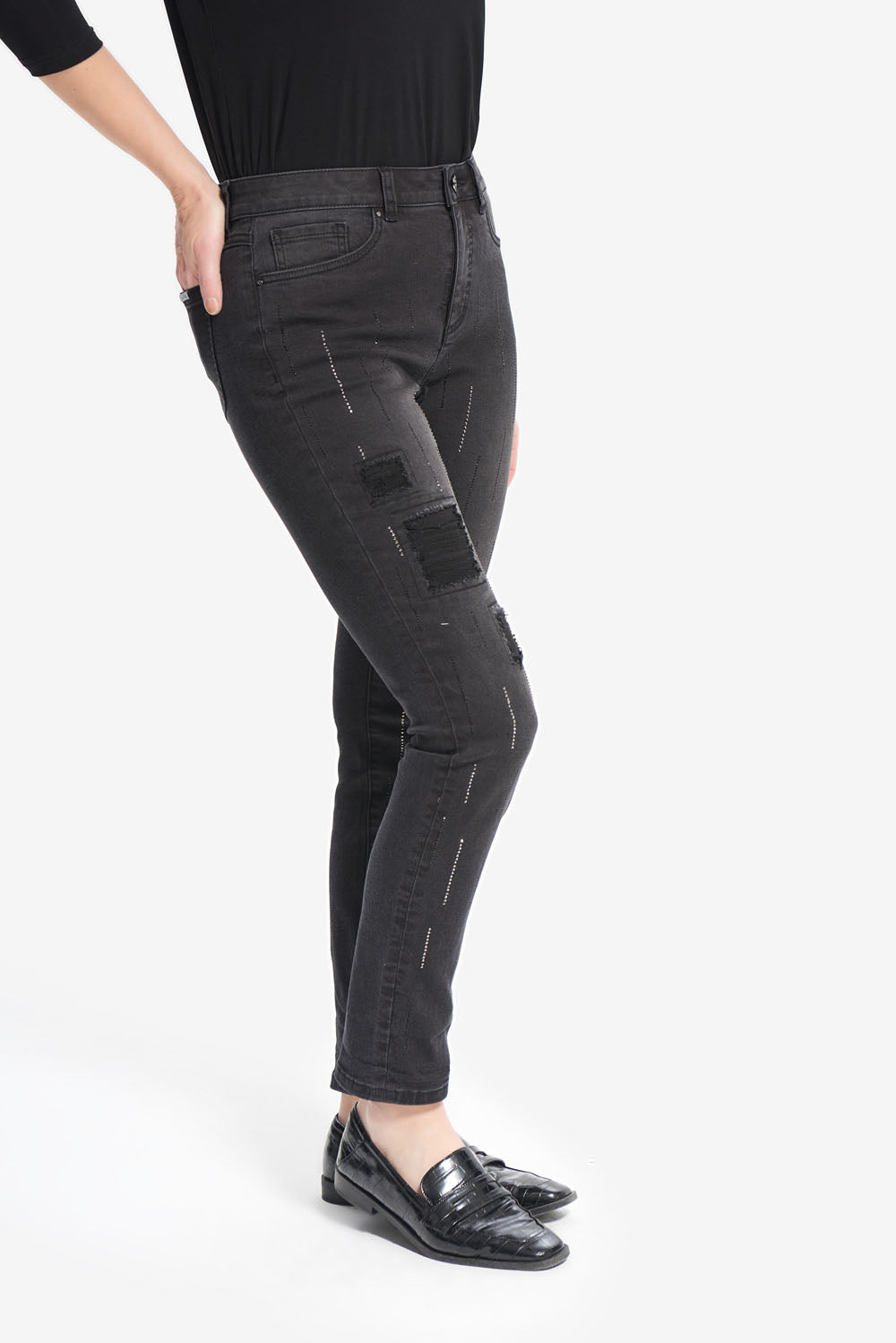 Joseph Ribkoff Charcoal-Dark Grey Embellished Jeans Style 214299