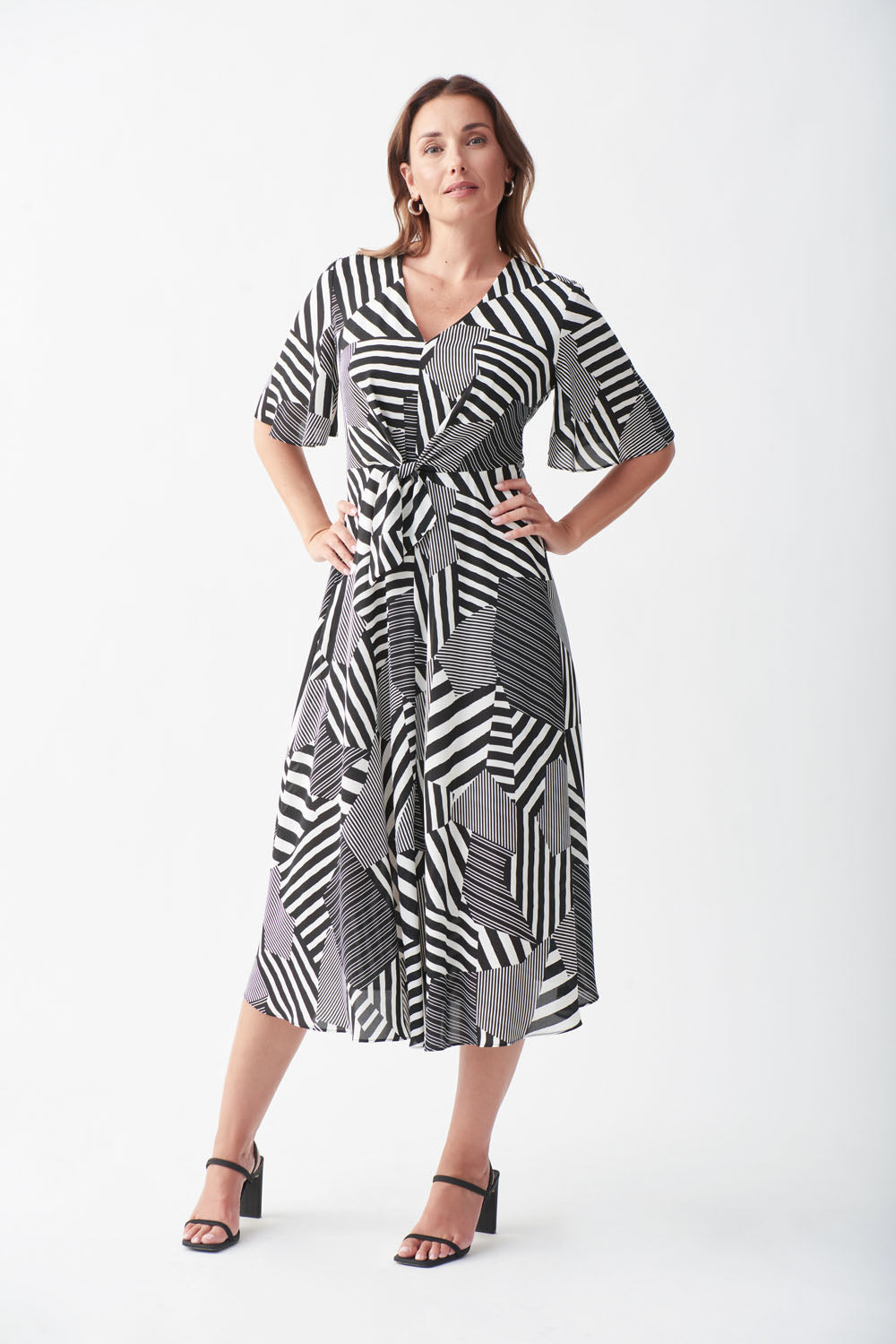 Joseph Ribkoff Black-Vanilla Patchwork Dress Style 221130