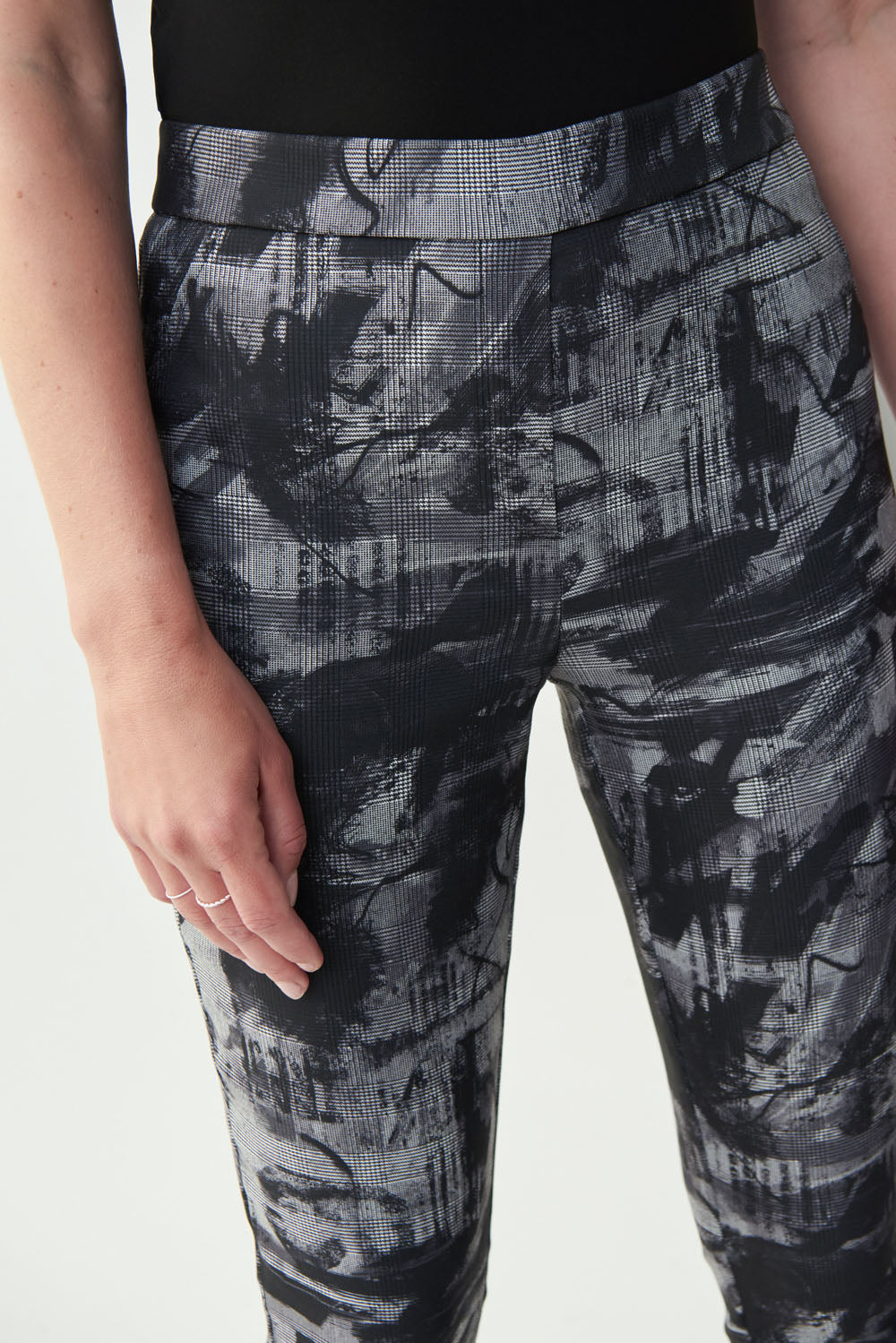 Joseph Ribkoff Black-Grey-White Graphic & Plaid Pants Style 221136
