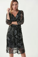 Joseph Ribkoff Black-Vanilla Palm Print Dress Style 221182